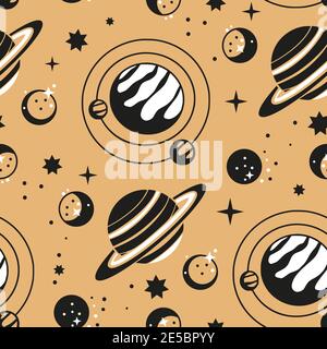 Star and planet astronomy space seamless pattern. Vector celestial background starry astrology night symbol. Stock Vector