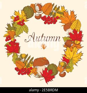 Decorative color frame made in form of ornament including elements of autumn forest trees  vector illustration Stock Vector