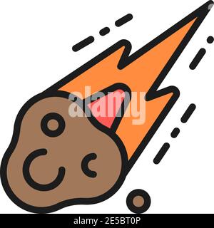Vector meteorite, meteor rain fall flat color line icon. Stock Vector