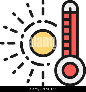 High temperature, thermometer flat color line icon. Isolated on white background Stock Vector