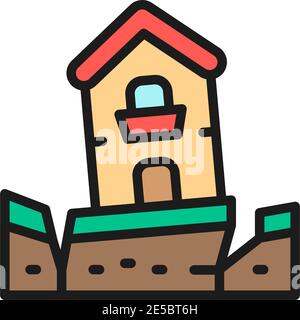 Earthquake, seism, catastrophe, natural disaster flat color line icon. Stock Vector