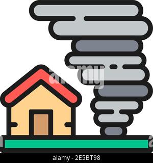 Tornado, hurricane, natural disaster, catastrophe flat color line icon. Stock Vector