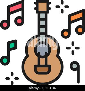 Mexican guitar, music, mariachi flat color line icon. Stock Vector