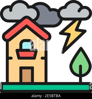 Thunderstorm, lightning, natural disaster, catastrophe flat color line icon. Stock Vector