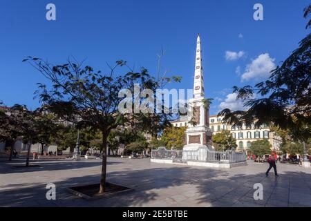 Plaza de la Merced square with obelisk of memory General Torrijos Malaga Old Town in City Center Spain Stock Photo