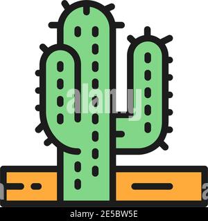 Cactus, desert tree flat color line icon. Stock Vector