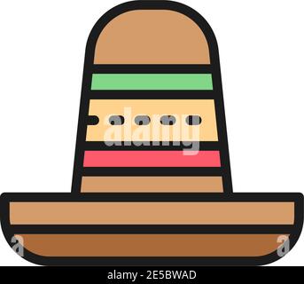 Sombrero, mexican hat flat color line icon. Stock Vector