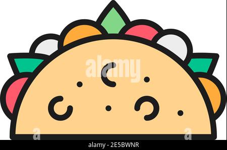 Taco, mexican dish, traditional fast food flat color line icon. Stock Vector