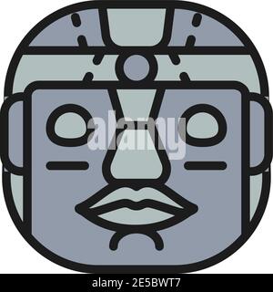 Ethnic tribal mask, mayan, aztec flat color line icon. Stock Vector