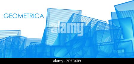 Geometrica. Blue geometric abstraction by rectangles on white background. Vector graphics Stock Vector