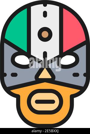 Mexican fighter mask, wrestler flat color line icon. Stock Vector