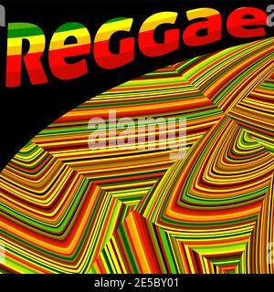 Abstract square template of reggae style with red, yellow and green stripes on a black. Vector graphic background Stock Vector