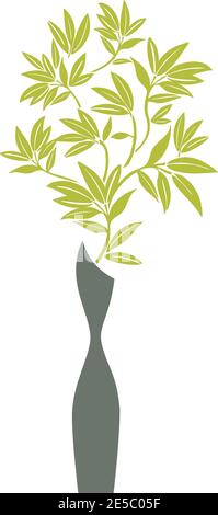 Modern Grey Vase with Bamboo Branches in Green Stock Vector