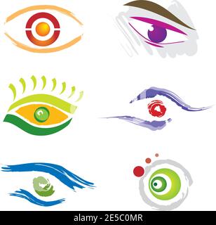 Set of 6 Eye Icons - Differents shapes and colors Stock Vector