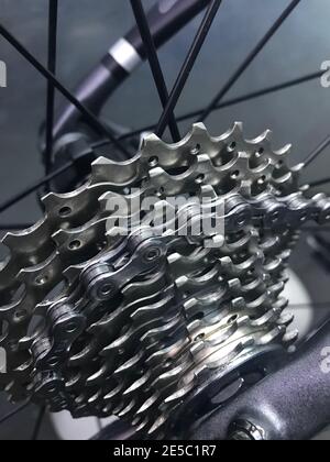 Bicycle chain wheel and cassette Stock Photo