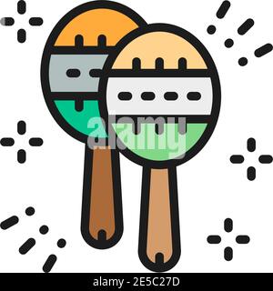 Maracas, mexican musical instruments, rattles flat color line icon. Stock Vector