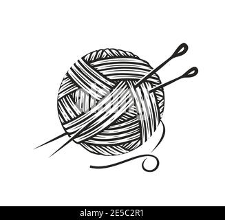 Skein of wool yarn with needles. Knitting, needlework symbol vector illustration Stock Vector