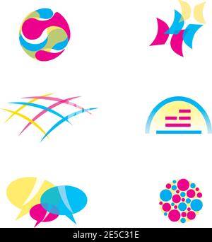 Set of Abstract Icons Logos in Primary Colors Stock Vector