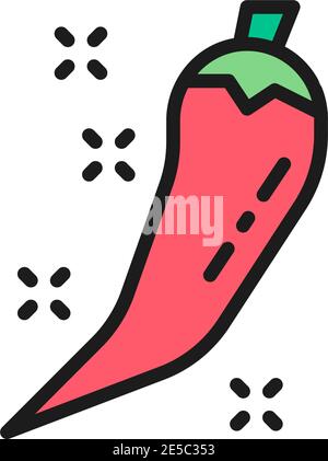 Hot chili pepper pod flat color line icon. Stock Vector