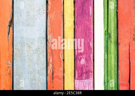 Multicolored wood background and alternative construction material - Texture on wooden panel in modern fashion structure - Retro seamless backdrop Stock Photo