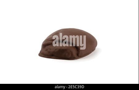 Sweet bun in chocolate glaze on a white plate. Close up. Copy space. Stock Photo