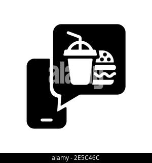 Fast food delivery service vector glyph icon. Burger with soft drink symbol. Mobile app order food online website. Stock Vector