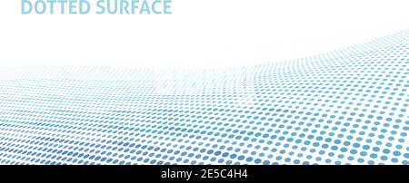 Abstract perspesctive blue dotted curved surface with halftone effect. Vector graphic presentation background Stock Vector