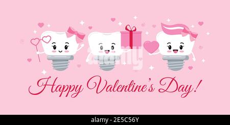 Dental implant tooth on orthodontist Valentines Day greeting card Stock Vector
