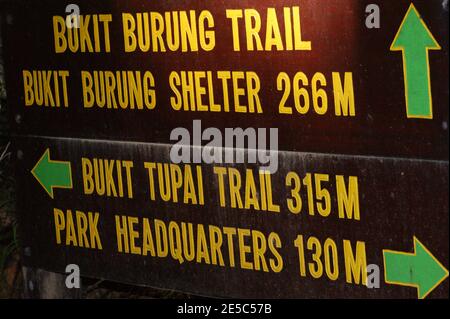 Signs pointers in the Mount Kinabalu, Kinabalu Park, Malaysia, Borneo. Stock Photo