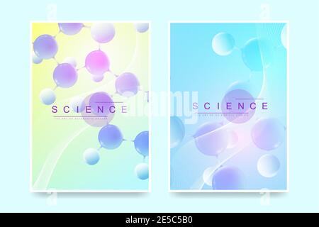 Modern vector template for brochure, leaflet, flyer, cover, magazine or annual report. A4 size with colorful abstract 3d molecules. Atoms. Neurons