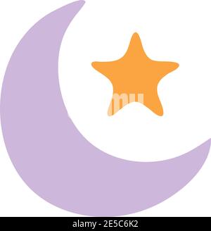 purple moon with one orange star Stock Vector