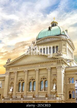 Federal Palace of Switzerland, building of swiss parliament in swiss capital city of Bern (Berne in French), Switzerland, Europe Stock Photo