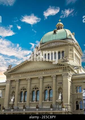 Federal Palace of Switzerland, building of swiss parliament in swiss capital city of Bern (Berne in French), Switzerland, Europe Stock Photo