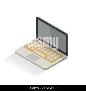 Laptop vector isometric. Vector isometric illustration of computer. Notebook with large buttons on yellow keyboard. Simple. Isolated. Stock Vector
