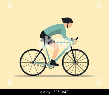 Flat cyclist illustration. Moving biker. Man on the bicycle. Stock Vector