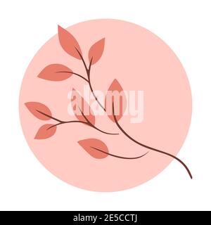 Tree leaves on a pink round background. Vector isolated illustration in flat style. Stock Vector