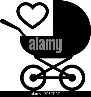 Baby carriage icon on white background. A symbol of the birth of a child, maternal care and love. Vector isolated illustration. Stock Vector