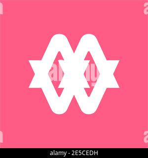wm, ww, mw, mm initials geometric line art company logo with ribbon gift shape Stock Vector