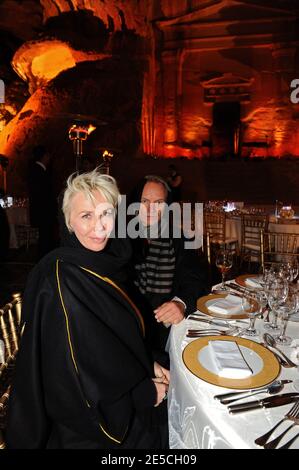 British rock star Sting and his wife Trudie Styler, wearing abayas (Arab traditional gown) seen at a gala dinner organised in Petra, Jordan, on October 11, 2008. The dinner is a part of 'Salute Petra' event, organised in the rose-colored ancient city of Petra in memory of the late Italian tenor Luciano Pavarotti. A concert is to be held on October 12, Pavarotti's birthday, with the world's most important tenors as well as Jordan's Royal Family. Photo by Ammar Abd Rabbo/ABACAPRESS.COM Stock Photo