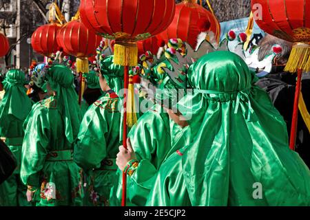 Parade with Chinese New Year lanterns in 2008 in Paris in the 13th arrondissement Stock Photo