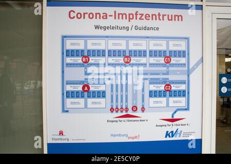 Corona-Impfzentrum, Kassenärzliche Vereinigung, Hamburg, St. Pauli, Messehalle 3, 27.01.2021 Stock Photo