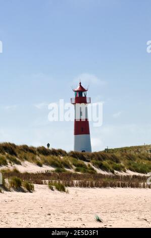 Lighthouse on the beach in Sylt, Germany. Stock Photo