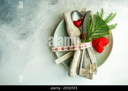 Place setting on a table for Valentine's Day Stock Photo