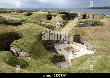 Skara Brae, Neolithic settlement of Skara Brae, Orkney, Orkney Islands, Scotland, UK Stock Photo