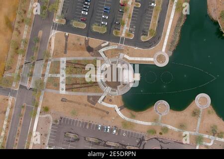 An aerial view of the USS Arizona Memorial Gardens at Salt River, Tuesday, Jan. 26, 2021, in Scottsdale, Ariz. The site, a Salt River Pima-Maricopa In Stock Photo