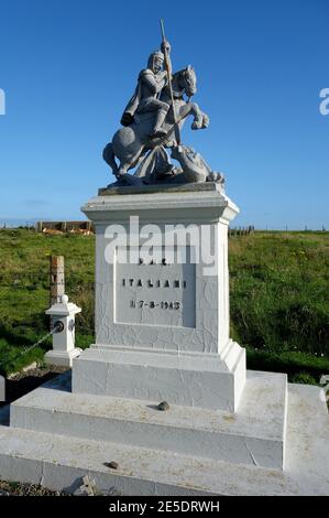 Commemorative statue outside the Italian Chapel, Lamb Holm, Orkney Islands, Scotland, UK Stock Photo