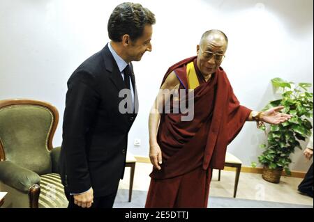 French President Nicolas Sarkozy and Tibet's exiled spiritual leader the Dalai Lama meet in Gdansk, Poland on December 6, 2008. Nicolas Sarkozy is on a one-day official visit in Poland. Photo by Elodie Gregoire/ABACAPRESS.COM Stock Photo