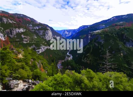 Yosemite National Park, Yosemite Falls, Valley and Merced River, California in the autumn Stock Photo