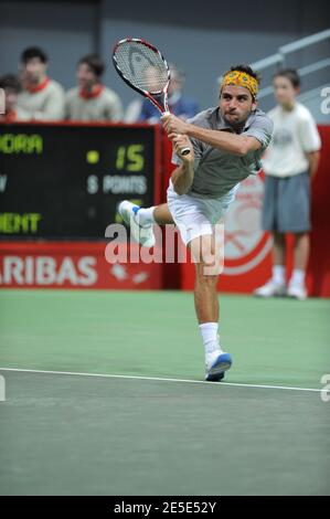 France's Arnaud Clement is defeated by his compatriot Michael Llodra, 7-6, 7-5, in their fist round of the French Tennis Masters in Toulouse, France, on December 19, 2008. Photo by Fred Lancelot/Cameleon/ABACAPRESS.COM Stock Photo