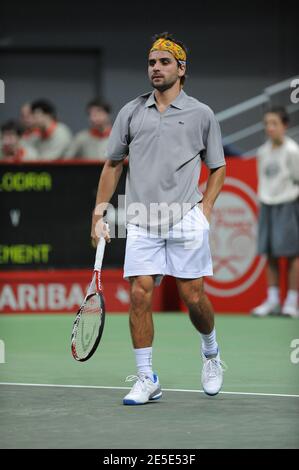 France's Arnaud Clement is defeated by his compatriot Michael Llodra, 7-6, 7-5, in their fist round of the French Tennis Masters in Toulouse, France, on December 19, 2008. Photo by Fred Lancelot/Cameleon/ABACAPRESS.COM Stock Photo